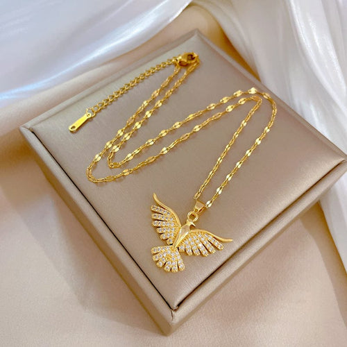 GOLD ZIRCONIA ANGEL WING NECKLACE