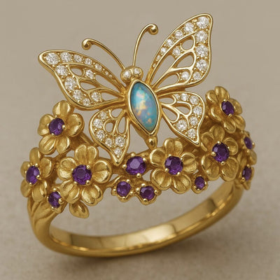Womens Butterfly-shaped Flower New Eco-friendly Alloy Ring