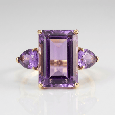 AMETHYST TOURMALINE CRYSTAL GOLD RING