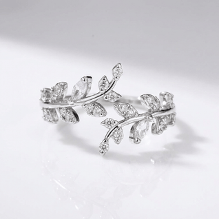 CRYSTAL LEAF VINE SILVER RING - (ADJUSTABLE) VIP