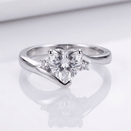 HEART ZIRCONIA SILVER BYPASS RING