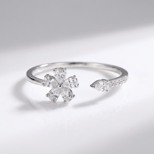 SILVER ZIRCONIA FLOWER - (ADJUSTABLE)