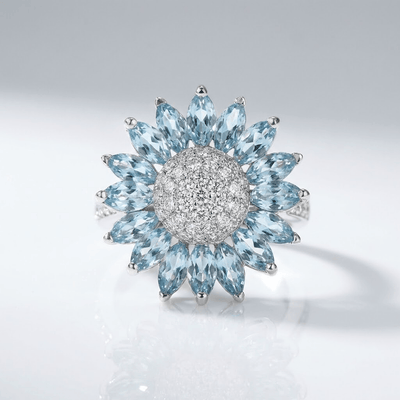 SILVER BLUE TOPAZ FLOWER RING VIP