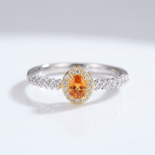 SILVER ORANGE TOPAZ HALO RING - (ADJUSTABLE) VIP