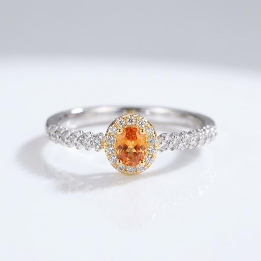 SILVER ORANGE TOPAZ HALO RING - (ADJUSTABLE) VIP