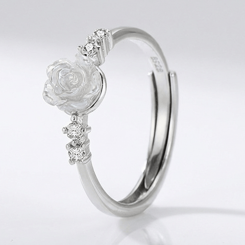 SILVER ROSE DIAMOND RING - (ADJUSTABLE)