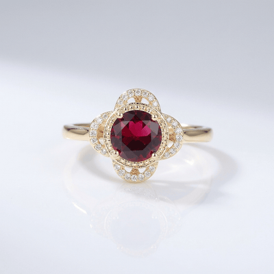 GOLD RUBY DIAMOND HALO RING