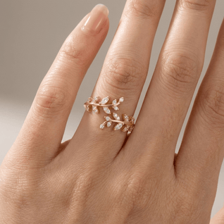 CRYSTAL LEAF VINE SILVER RING - (ADJUSTABLE) VIP