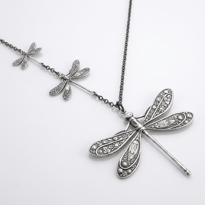DRAGONFLY FAMILY VINTAGE SILVER NECKLACE