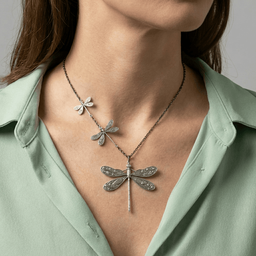 DRAGONFLY FAMILY VINTAGE SILVER NECKLACE