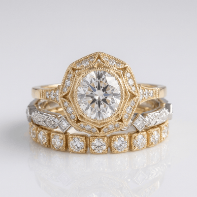 GOLD DIAMOND OVAL FILIGREE RING