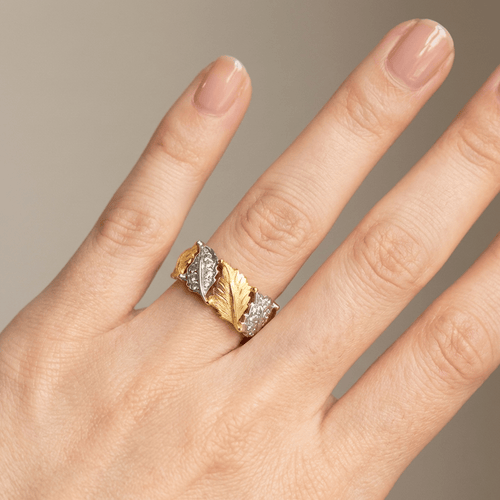 GOLD SILVER LEAF PAVE RING - (ADJUSTABLE)