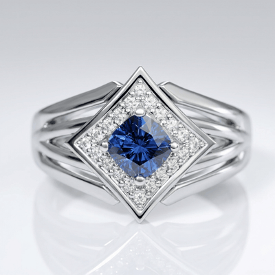 SILVER SAPPHIRE STAR RING
