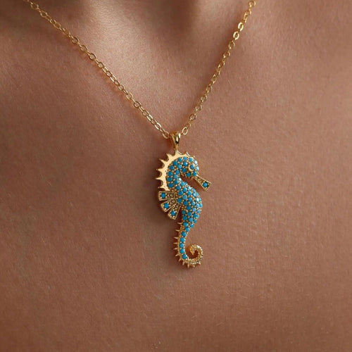 GOLD BLUE SEAHORSE NECKLACE