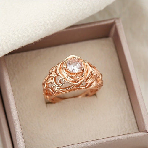 ZIRCONIA ROSE CARVED VINTAGE RING