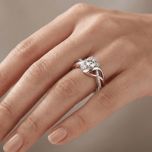 SILVER ROSE GOLD DIAMOND TWIST RING